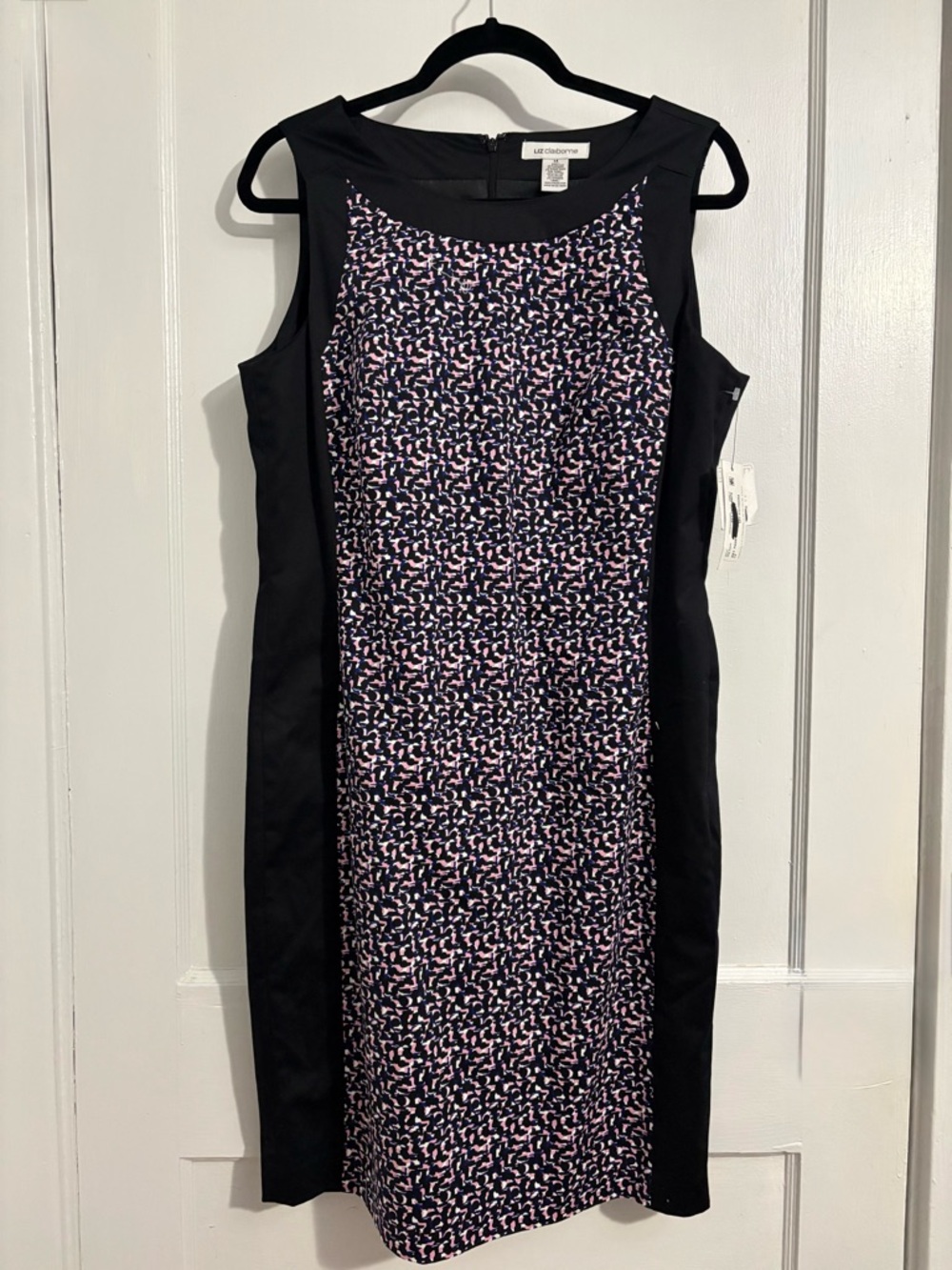 Liz Claiborne Black Dress with Pink and Navy Abstract Panel